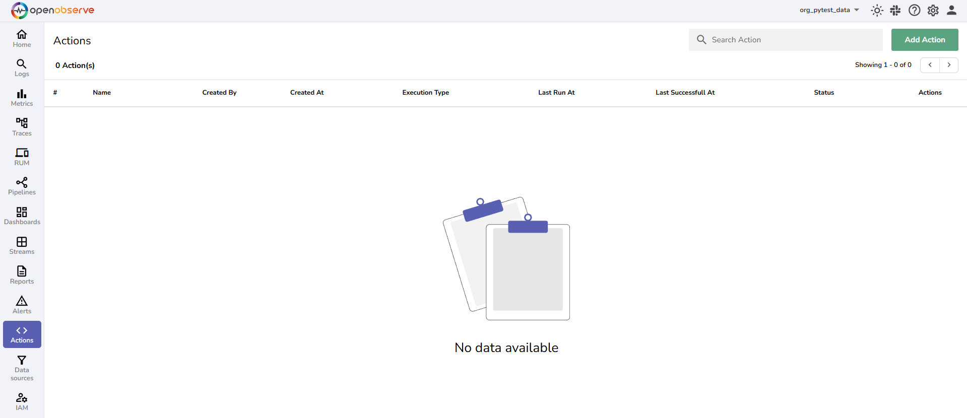 Access Actions in OpenObserve