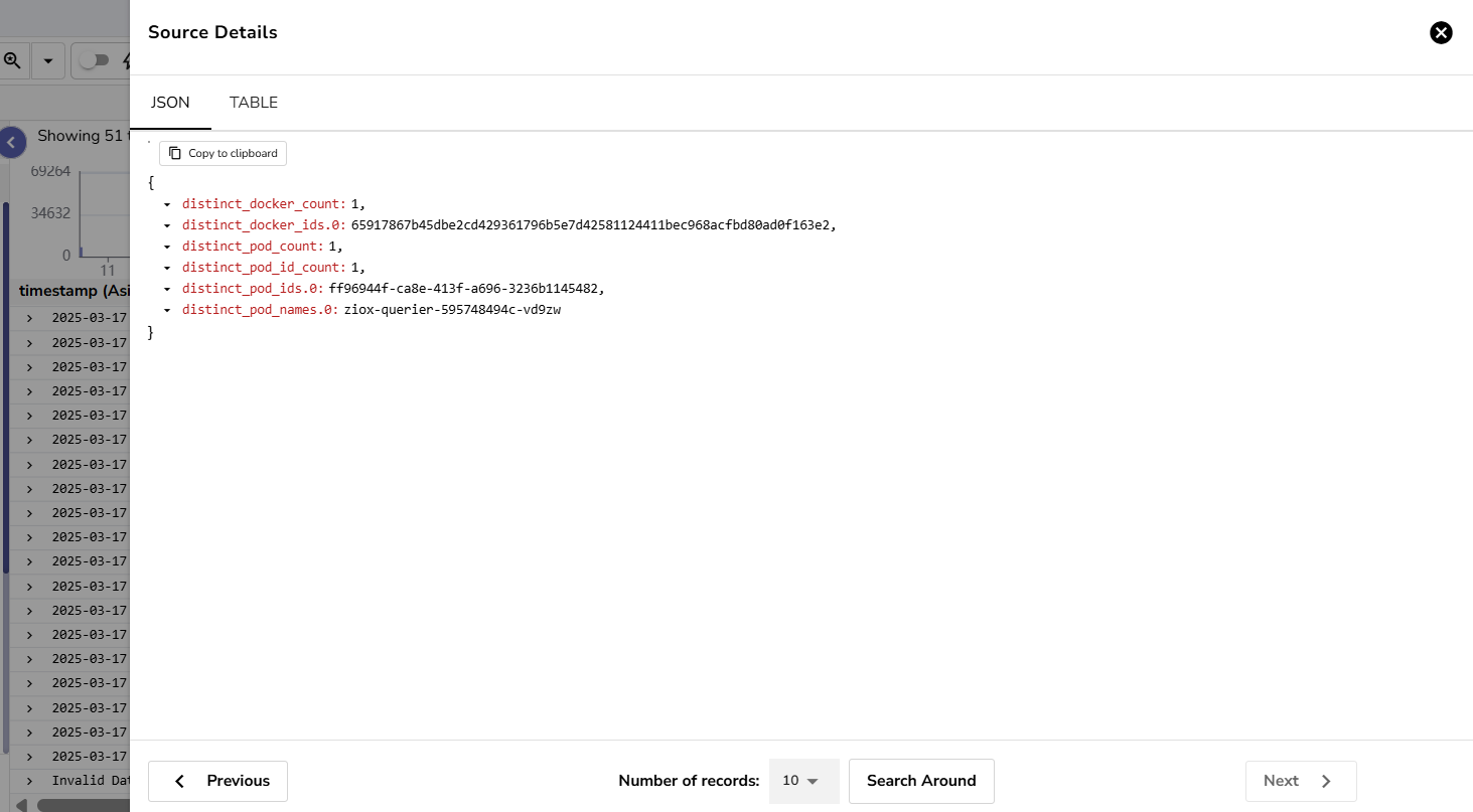 result after applying real-time action on logs
