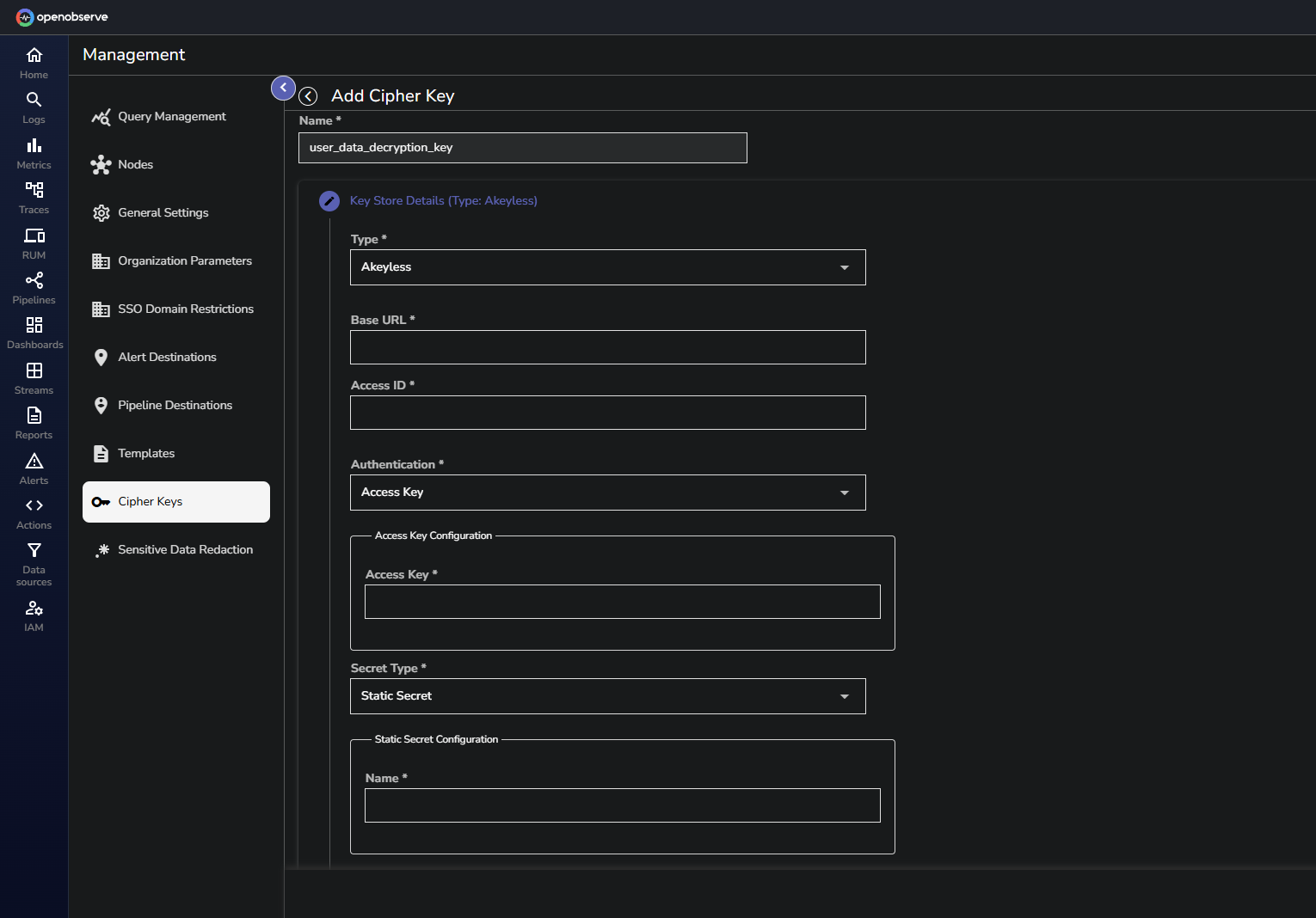 Cipher Keys Storage Type- akeyless
