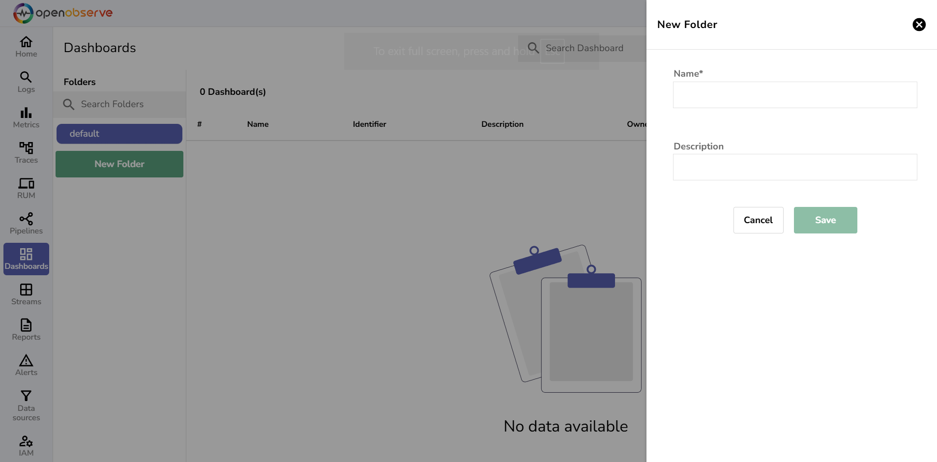 create folders in dashboard