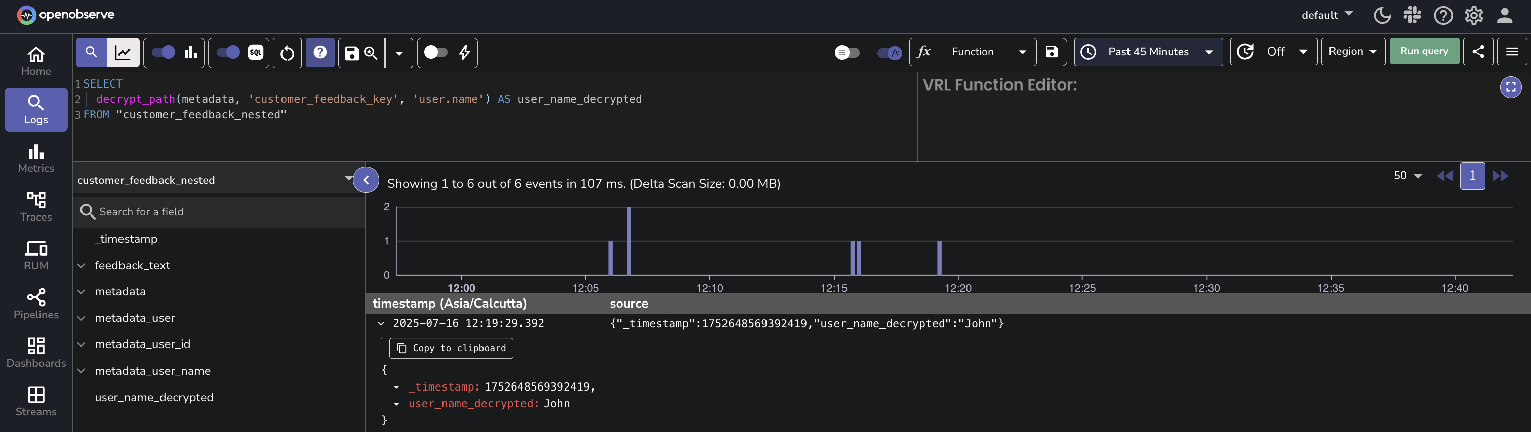 Decrypt a nested field