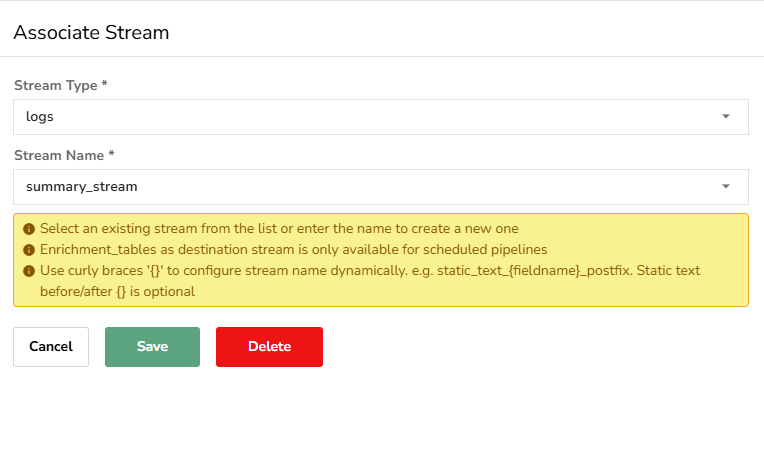 Summary stream pipeline config