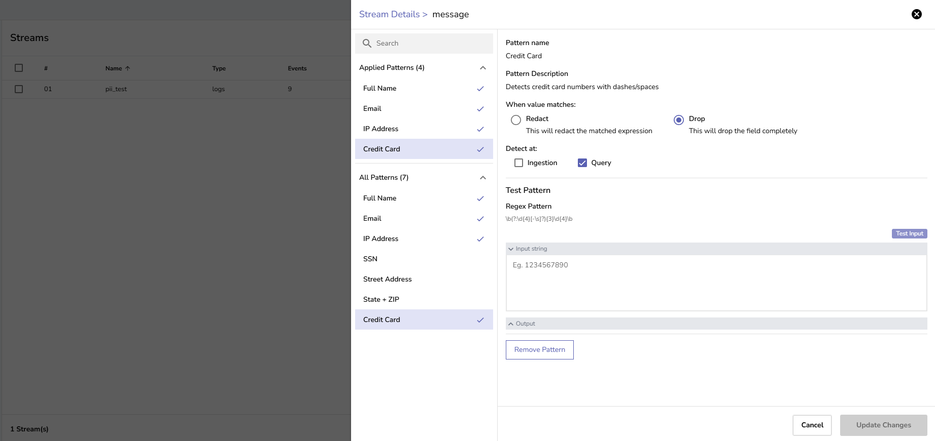 Drop at Query Time- Test Config
