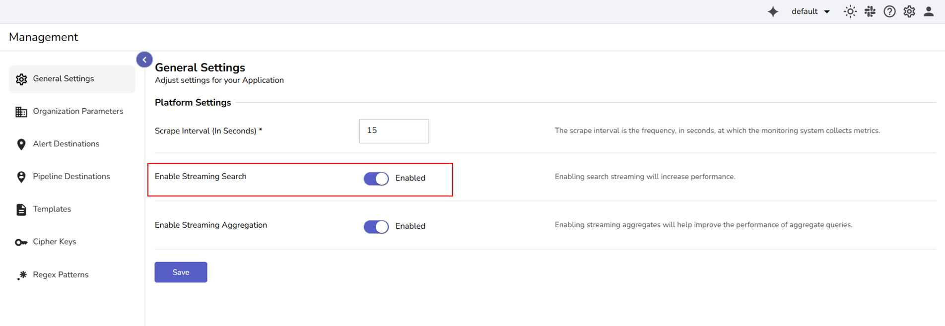 Enable or Disable Streaming Search