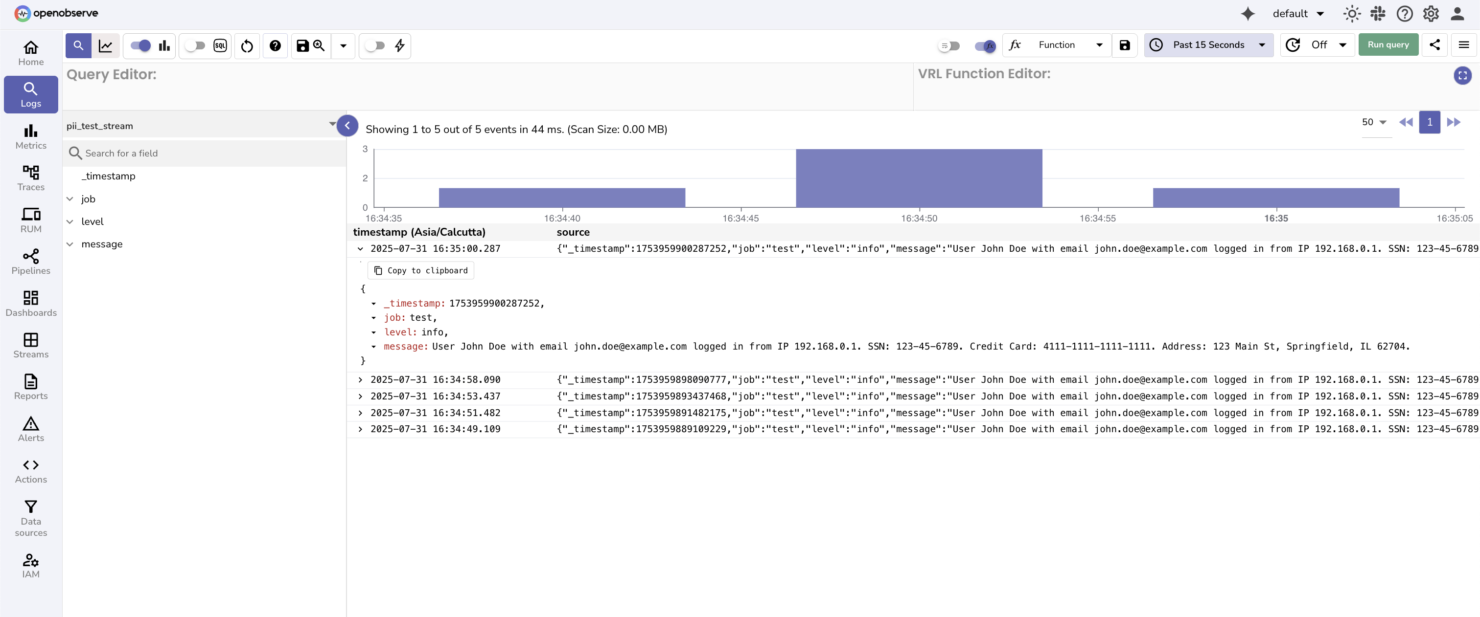 Identify PII for regex application