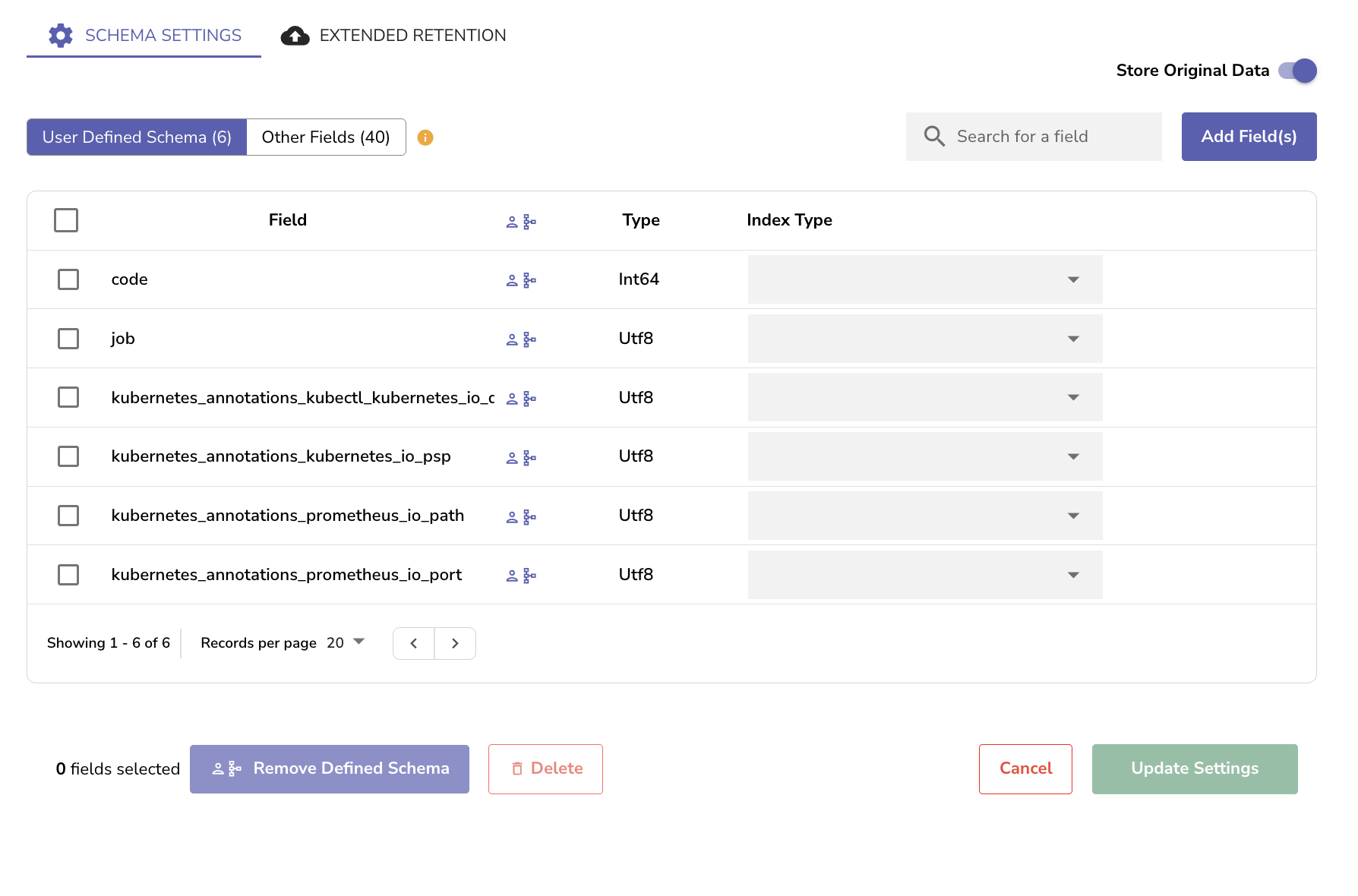 schema settings user defined schema