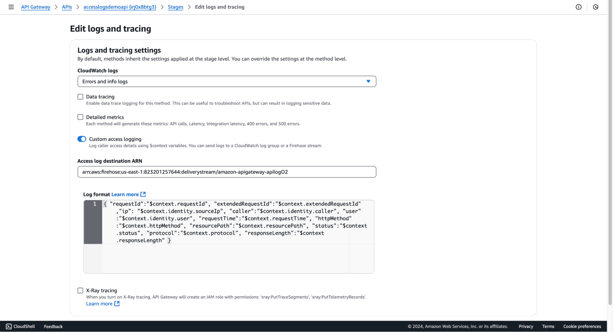 Enable Access Logging in API Gateway