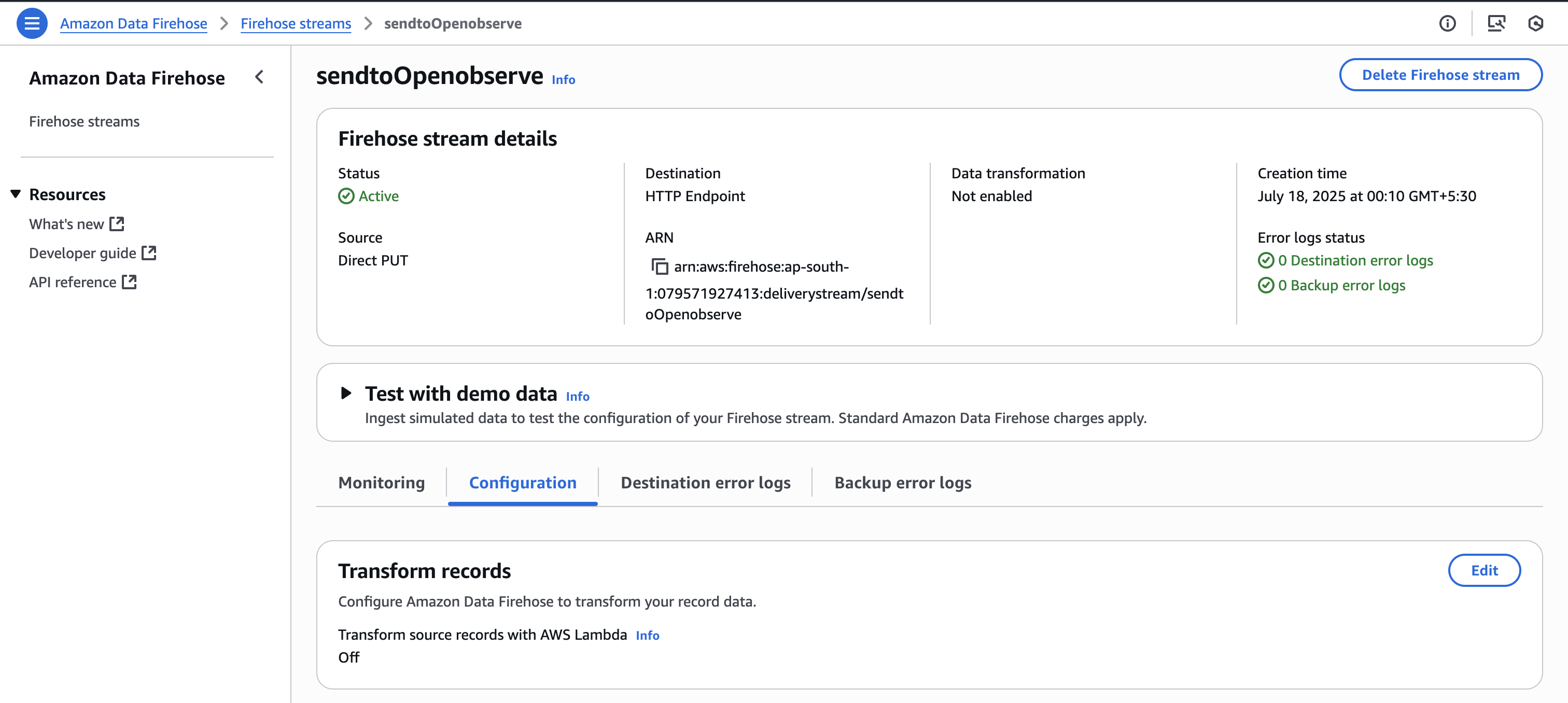 Kinesis Firehose Delivery Stream