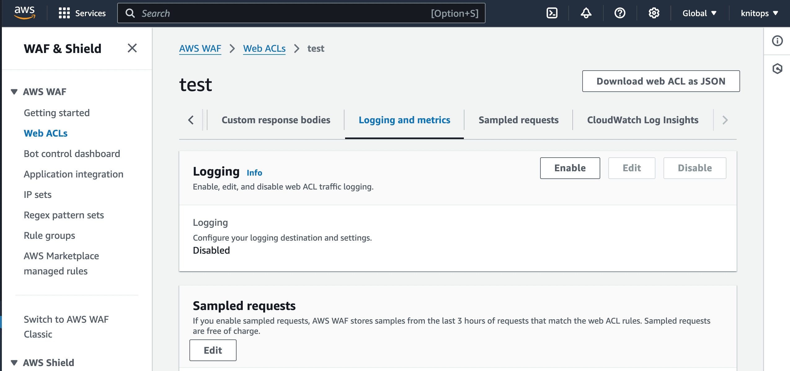 Enable WAF Logging to S3